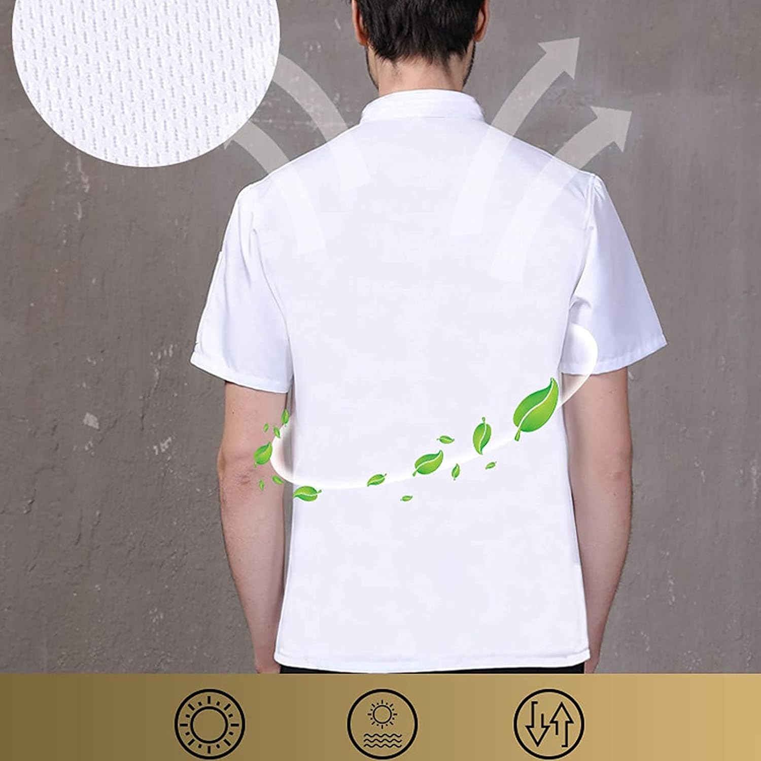 Chef Coat, Chef Uniform Unisex Kitchen Work Long Sleeve Cook Wear Food Service Hotel Catering Summer Cafe Hair Salon Work Shirt(3_C(L))