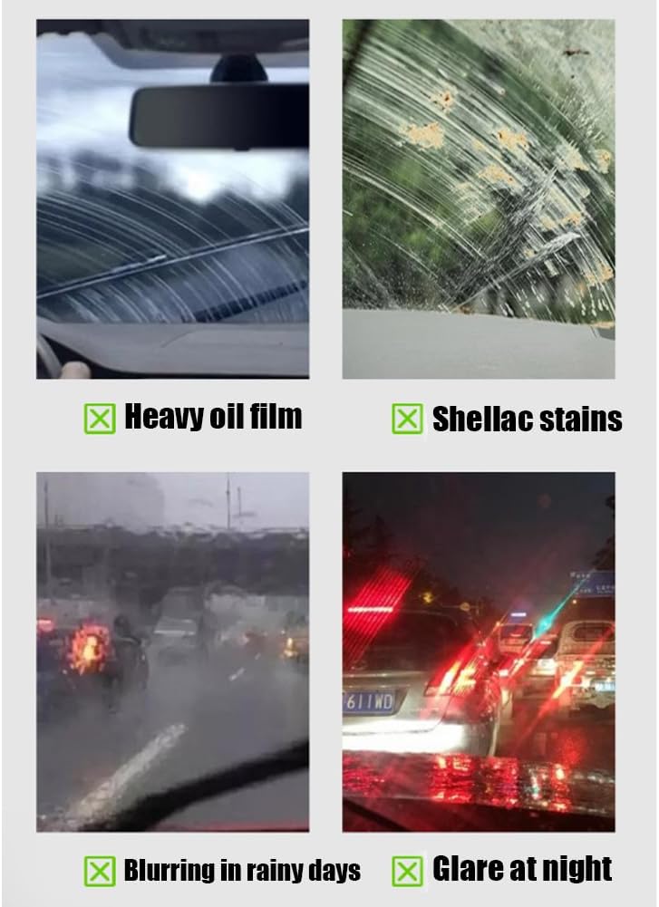 Glass Cleaner, Windshield Cleaner, 120ml Prevents Rain and Fog Automotive Oil Film Cleaning Brush, Immediately See the Effects, Perfect Visibility at All Times (4, Pcs)