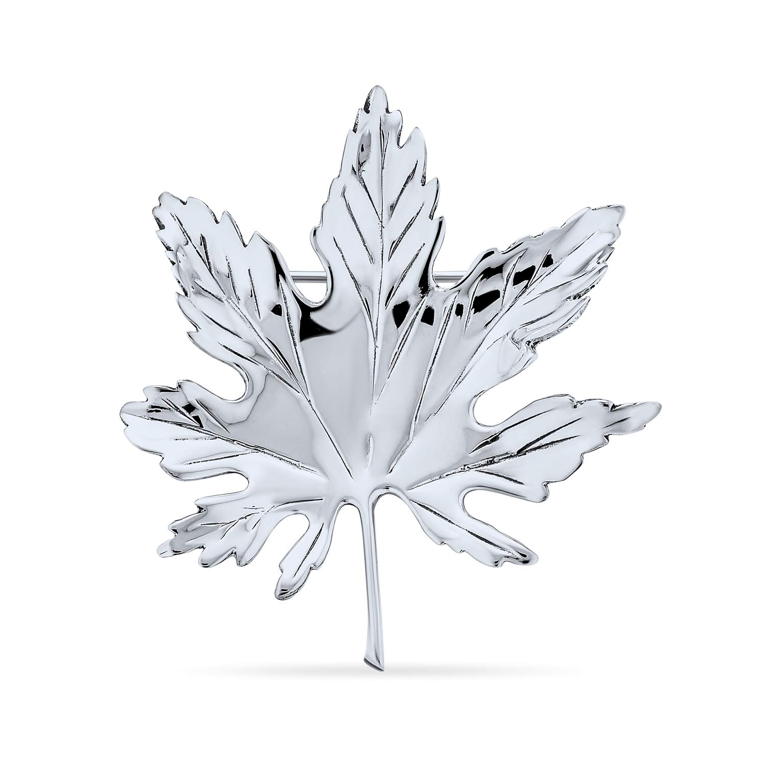 Large Canada Maple Tree Leaf Brooch Pin Polished .925 Sterling Silver