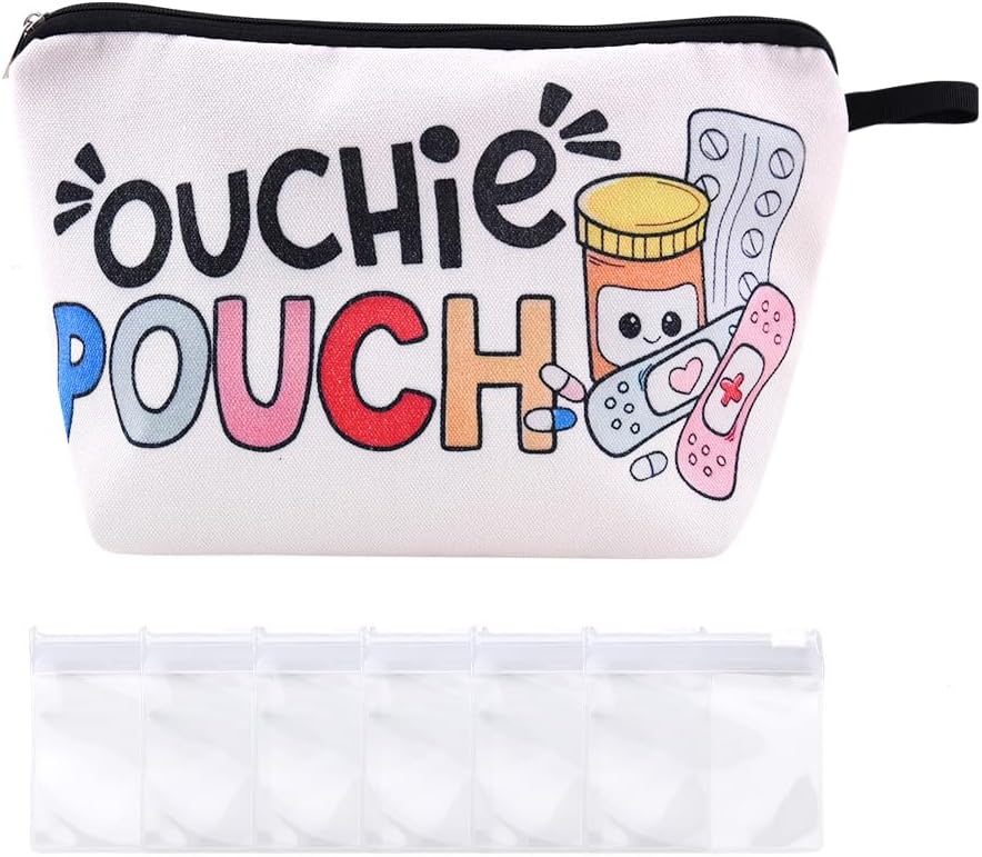 Ouchie Pouch Bag Clear Pill Bags Pouches for Women Men Birthday Christmas Gifts for Mom Dad 7-Day Pills Organiser Bag for Travel Pill Medicine Storage Pouch Weekly Medication Meds Makeup Bags