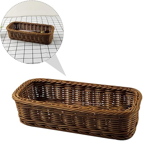 Miniatura 3 de Cabilock Cesta de almacenamiento de ratán tejida a mano, organizador de utensilios de maquillaje, contenedor tejido multiusos para ropa de