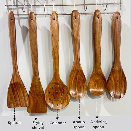 Miniatura 3 de Mountain Export - Cucharas de madera hechas a mano  Cucharas de cocina de madera y cuchara para servir  Juego de cucharas antiadherentes para