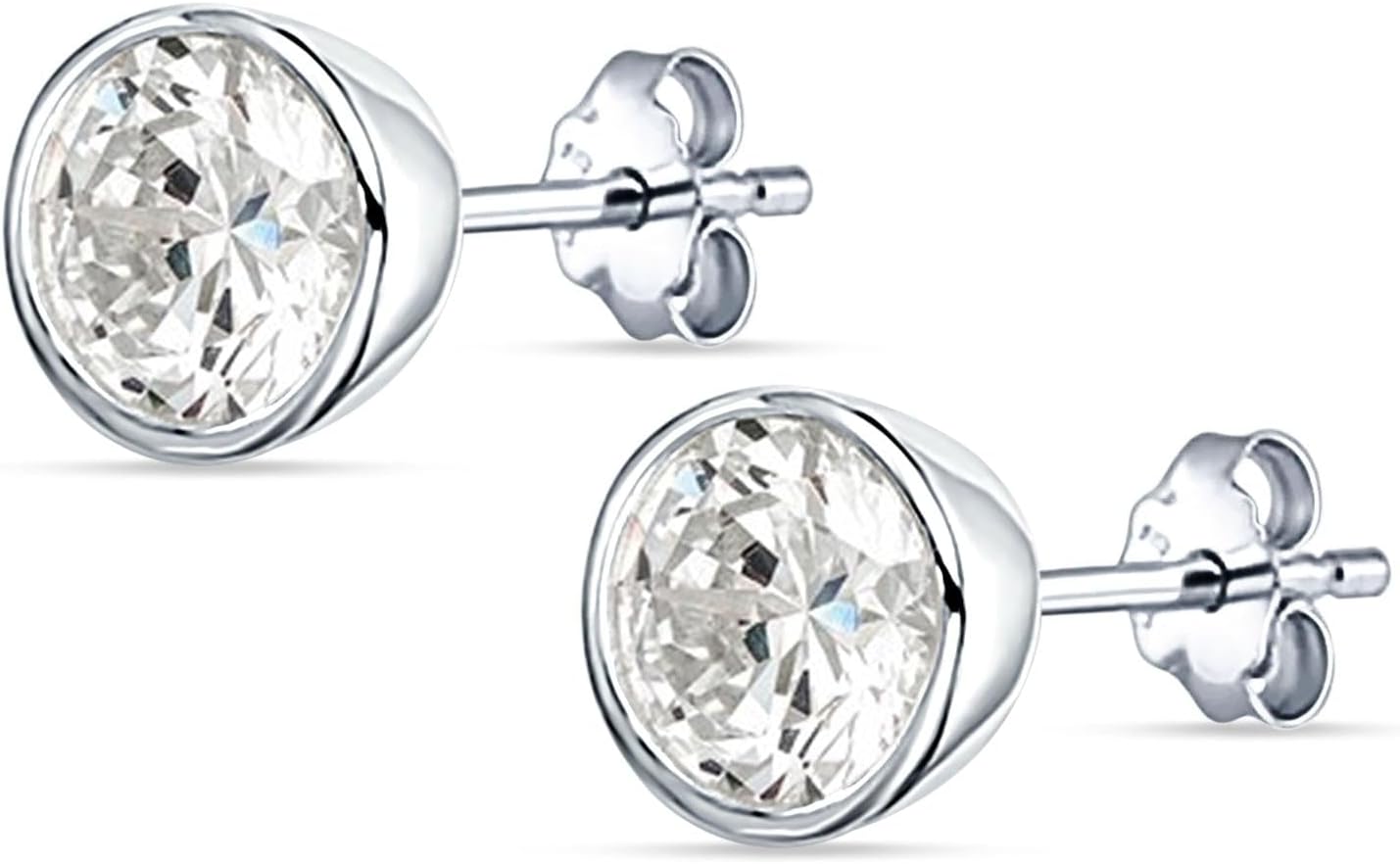 Minimalist 4mm To 8mm Round Cubic Zirconia Solitaire Stud Earring Bezel Set Butterfly Push Back Earrings For Women 925 Sterling Silver Gifts For Her