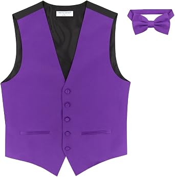 Vesuvio Napoli Mens SLIM FIT Dress Vest BowTie Solid PURPLE INDIGO Bow Tie Handkerchief Set