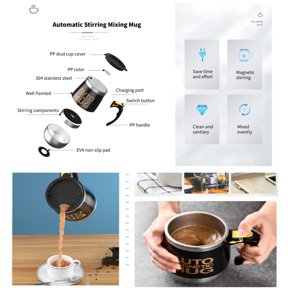 Tazza per mescolare il caffè, ricaricabile tramite USB, tazza