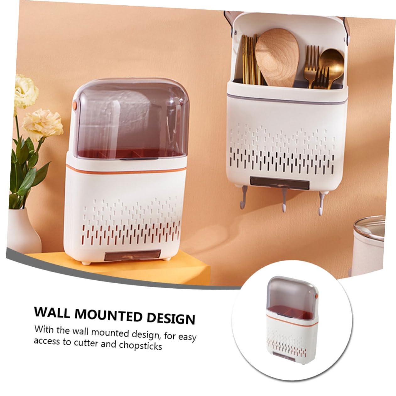 ULTECHNOVO Support Mural pour Baguettes et Couverts Blanc Égouttoir Ventilé Multifonction pour Cuisine Rangement Espace Optimisé pour Fourchettes Cuillères et Baguettes Organisateur Compact