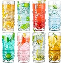 Tiki Glasses Set of 8, 14 oz Modern Bar Cocktail Glasses for Tropical Island Drinks and Hawaiian Parties