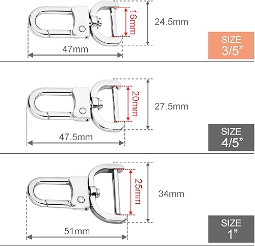 Miniatura 10 de Paquete de 6 ganchos giratorios desmontables de 34 pulgadas, cierre de pinza de langosta de metal con destornillador para accesorios de llavero de