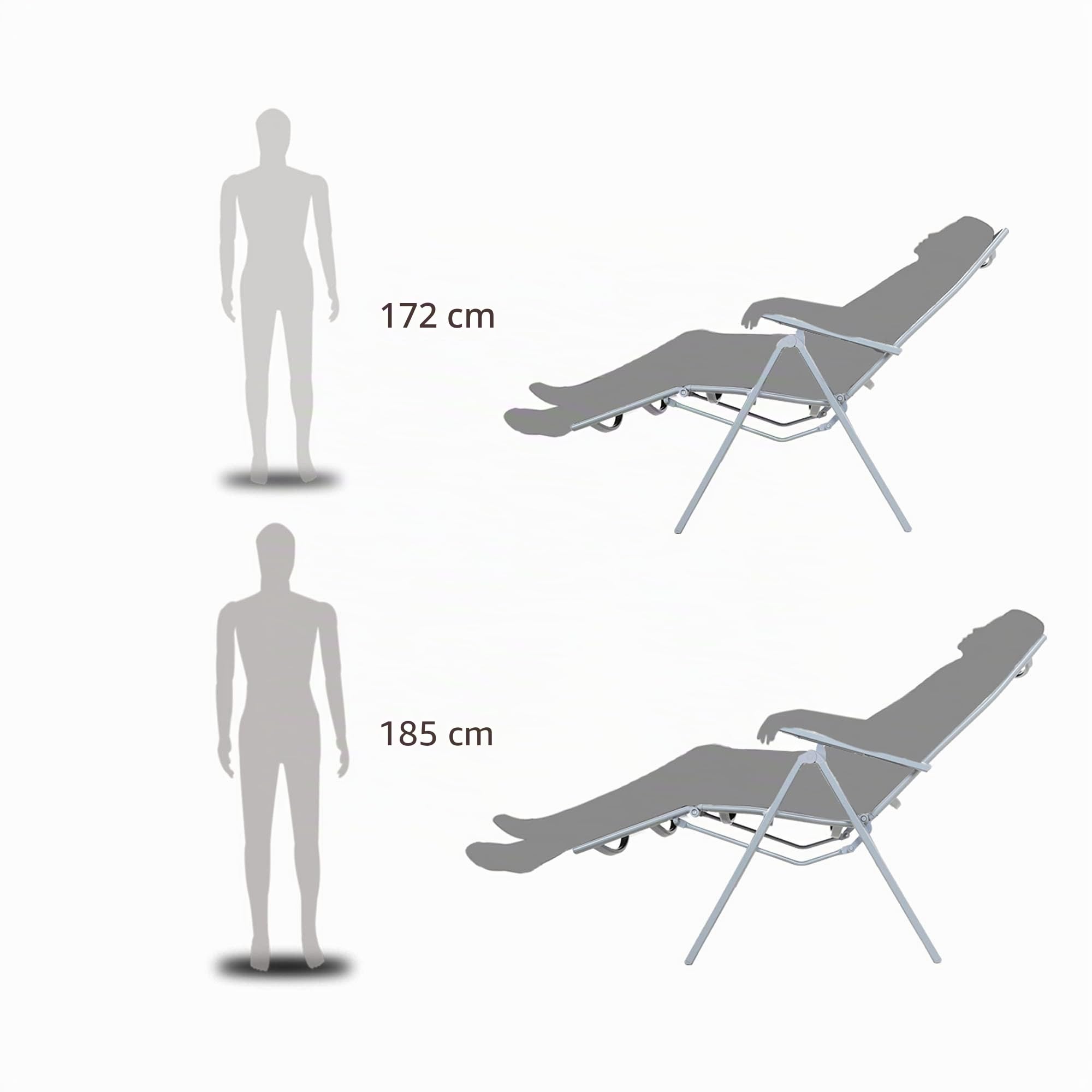 Fauteuil Relax Pliant avec Repose-Pieds, structure en aluminium, Noir / Argent