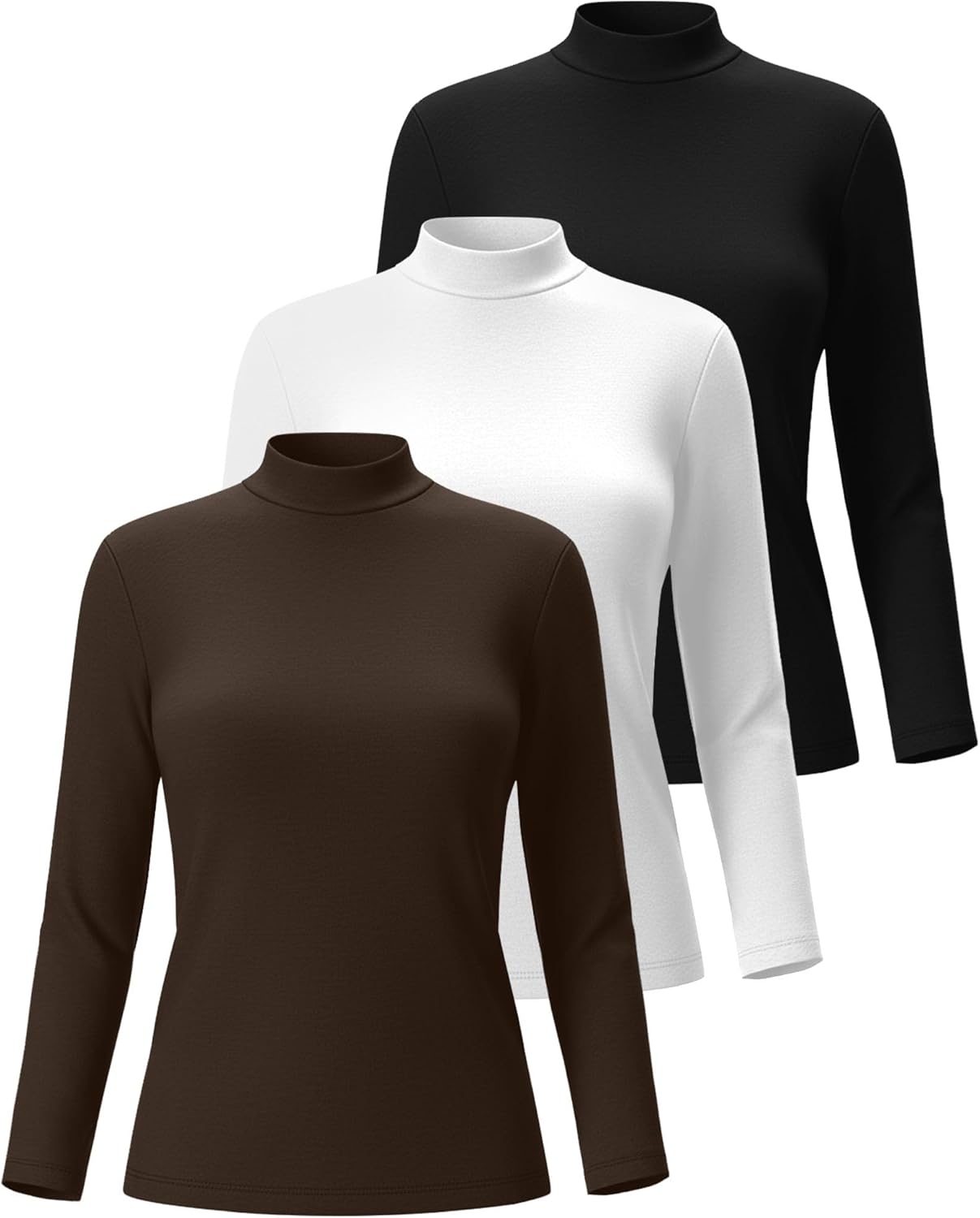 3 Pack Cotton Women's Mock Turtleneck Shirts Long Sleeve Mock Neck Tops Casual Pullover Basic Tees Undershirt - Image 3