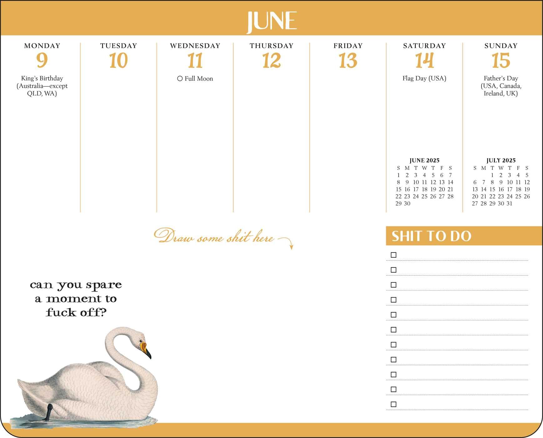 Effin' Birds 2025 Weekly Desk Pad Calendar