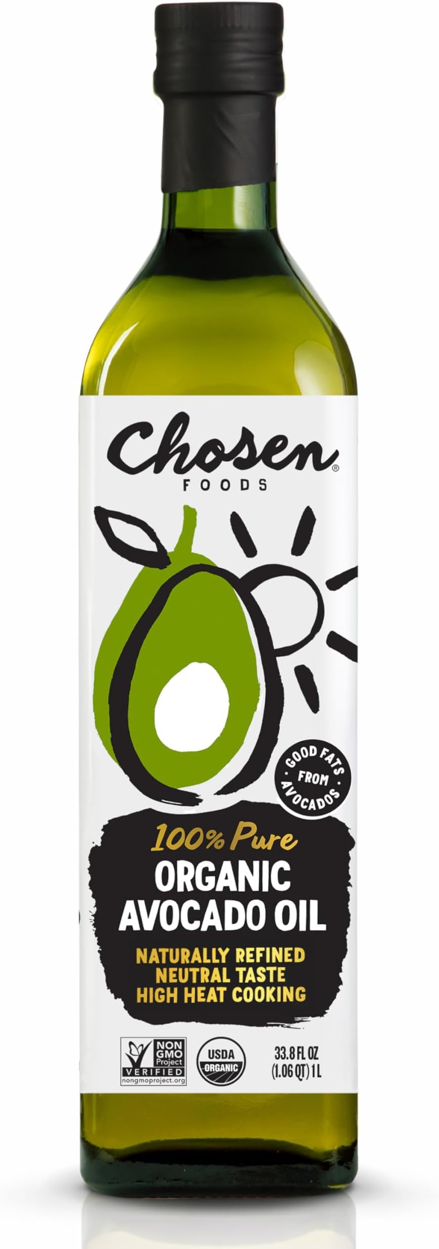 Organic Avocado Oil, 33.8 Fl Oz - All Purpose Cooking Oil made from 100% Pure Avocados - Non-GMO, Gluten-Free, Keto Friendly, Glyphosate Free - 1 Liter (Pack Of 1)