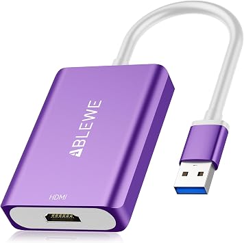 ABLEWE USB to HDMI Adapter, 2023 Upgraded Aluminum USB 3.0/2.0 to HDMI Audio Video Converter for PC Laptop Projector HDTV, Support Mac OS, Windows 10/8.1/8/7, Chrome OS, Not Support Linux. Purple