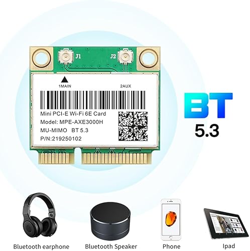 Miniatura 6 de WiFi 6E Half Mini PCI-E Tarjeta de red WiFi 802.11AX AC MPE-AXE3000H 2.4GHz 5GHz 6GHz 5400Mbps Tarjeta inalámbrica BT5.2 MU-MIMO Mini PCIe Wi-Fi 6E