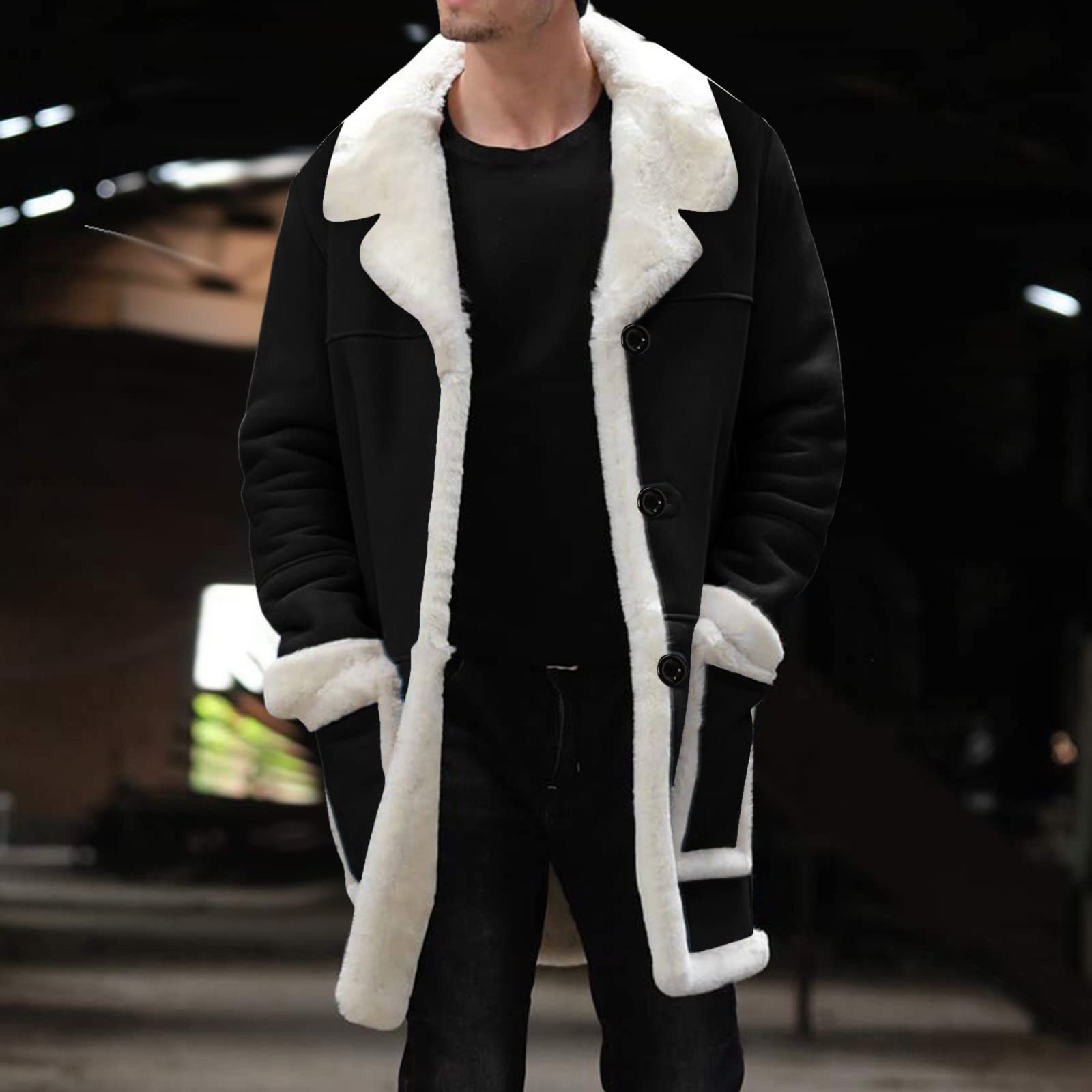 Generisch Cappotto invernale da uomo antivento lungo in pelle scamosciata