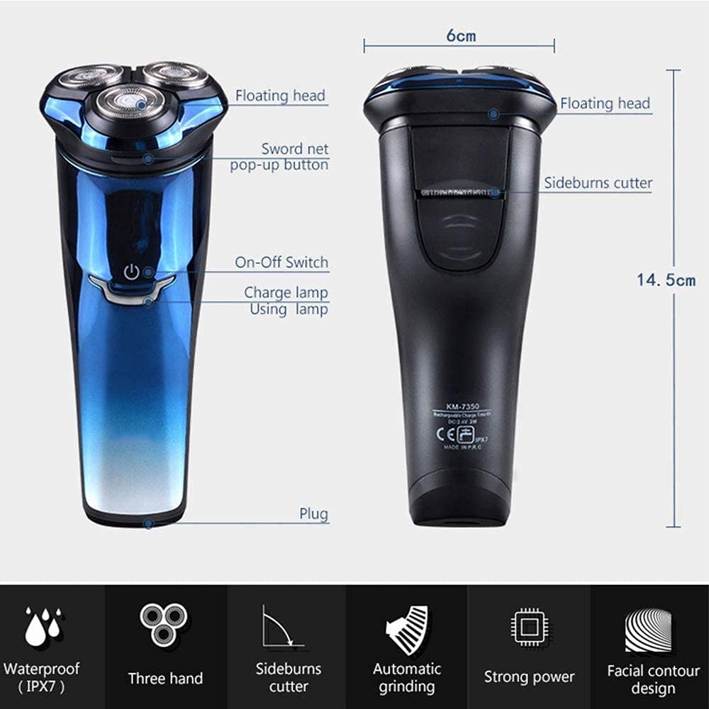 Rasoio Elettrico, Rasoio Elettrico Ricaricabile con Trimmer Pop-up, rasoi Impermeabili IPX7 RABAVERS RICARABILE 3D Rasoio Rotante Rasoio