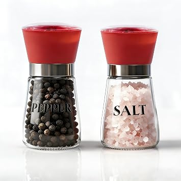 Salt and Pepper Grinder Set of 2 - Refillable Mills & Shakers with Adjustable Coarseness, Easy Clean for Kitchen, Restaurant & Outdoor Red