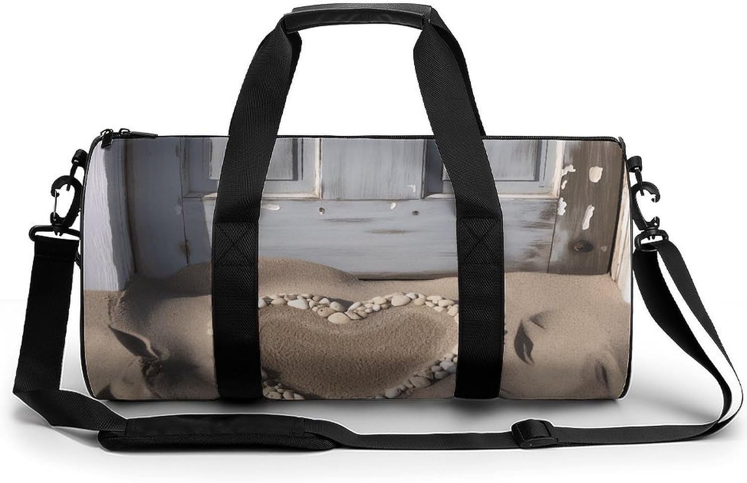 Beach Sand Heart Door Gym Bag Hand-held Fitness Bags Cylindrical Fitness Bag with Shoe Large Compartment Duffle Bags for Travel Sports Unisex