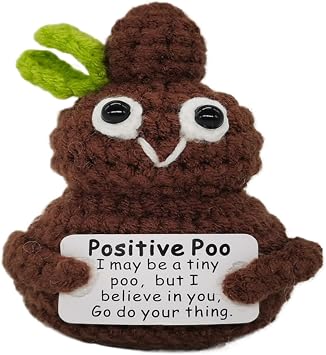 Funny Gag Positive Poo Gift with Card Mini Crochet Knitting for Handmade Emotional Support Gifts Novelty Cute Crochet Potato Partner with Positive Card Cheer Up for Best Friend Birthday