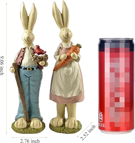 Miniatura 4 de Decoraciones de conejito de Pascua, pareja de conejos, con canaletas y zanahoria, estatua de manualidades pintada a mano, figura de conejo de Pascua