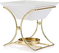 JuxYes Geometric Metal & Ceramic Tealight Wax Warmer - Scented Oil Diffuser Burner for Aromatherapy Home Decor