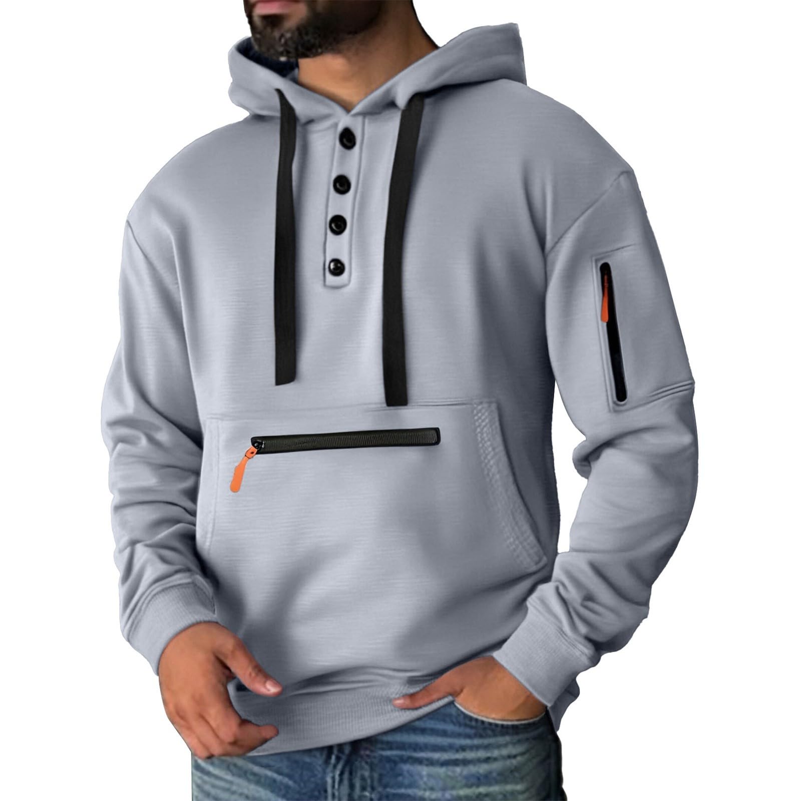 Chaqueta Verano Hombre Sudadera Informal De Manga Larga con Botones Y Medio Botón para Hombre, Otoño E Invierno Sudaderas Futbol Ropa Trabajo Hombres Cremallera Jersey Corta Entretiempo