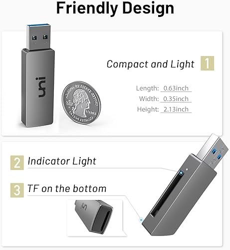 Miniatura 7 de uni - Lector de tarjetas SD, adaptador de tarjeta SD USB 3.0 de alta velocidad, lector de tarjetas de memoria Micro SD, compatible con tarjetas