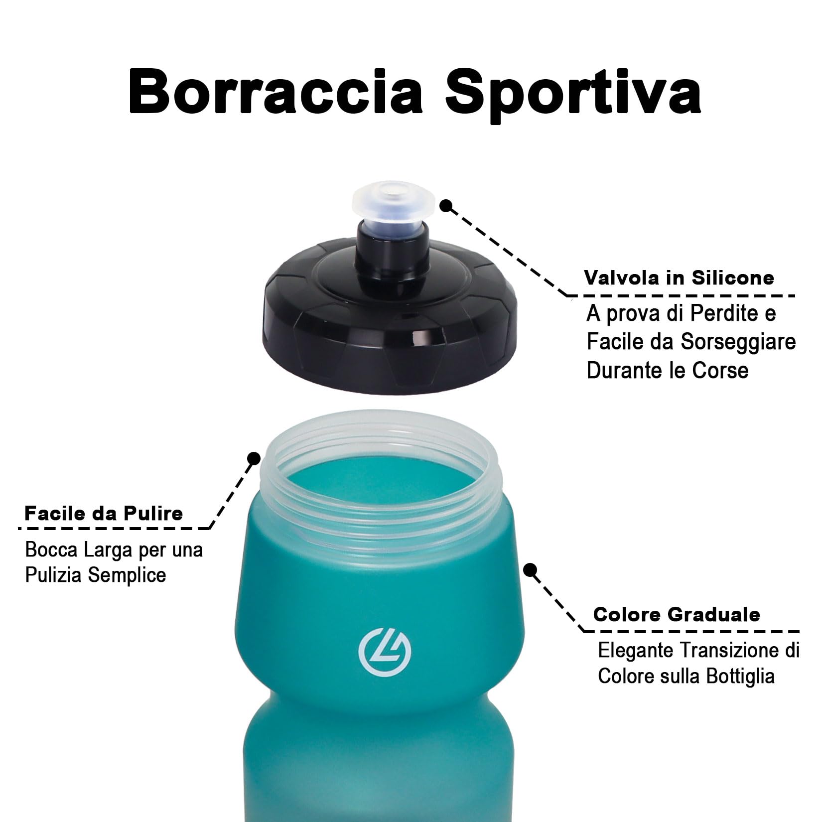 Borraccia Palestra 750ml, Senza BPA, A Prova di Perdite Borraccia Acqua, per Esercizio Fisico, Escursioni, Ciclismo (Nero Bianco/Verde Nero)