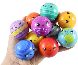 Set of 12 Cute Solar System Bouncy Ball Toy Set - Educational Learning Toy - Outer Space Planets - Replica Model Science Education