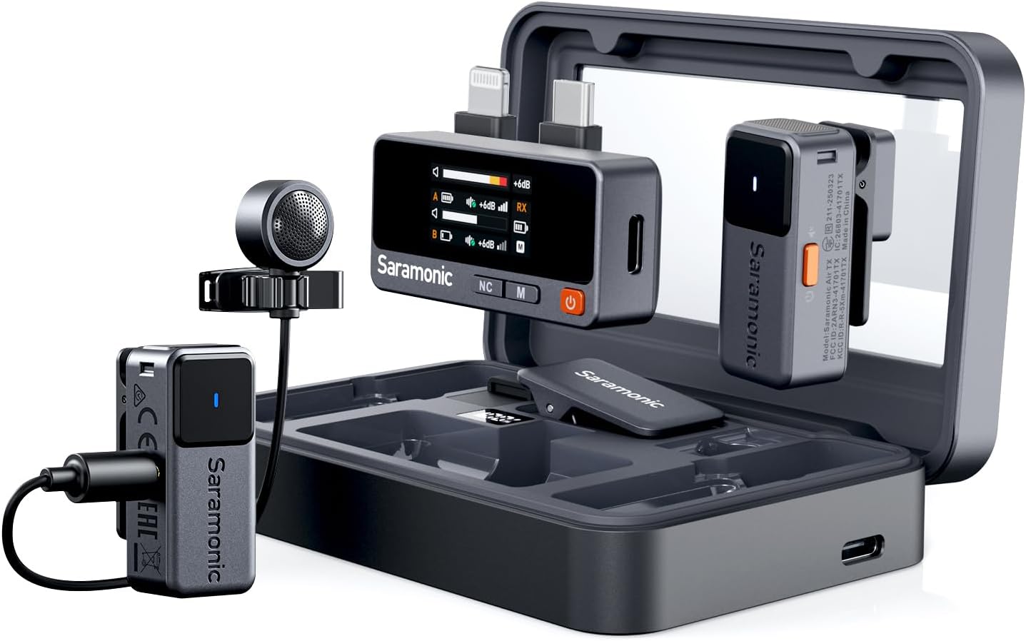 Saramonic Air 2-Person Wireless Micro Lavalier Microphone for iPhone/Camera/Android/PC 24-bit/48kHz, Noise Canceling, Limiting, Headphone Out, 120dB Max SPL, for Streaming, YouTube, Interviews, Vlog