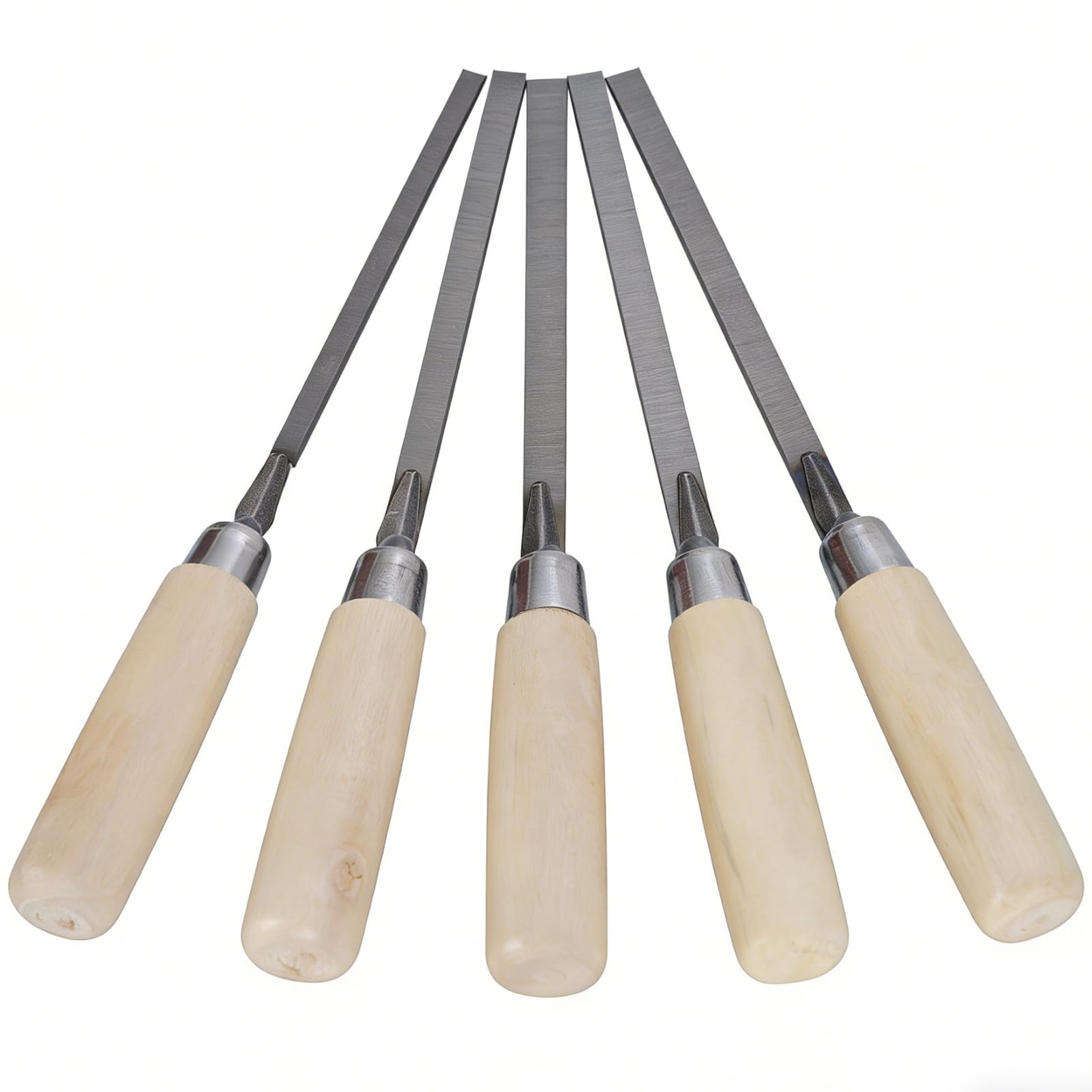 Set di 5 spatole per fughe, 6 8 10 12 14 mm, molla piatta in acciaio al carbonio, per dita, con manici in legno per muratura, mattoni e malta
