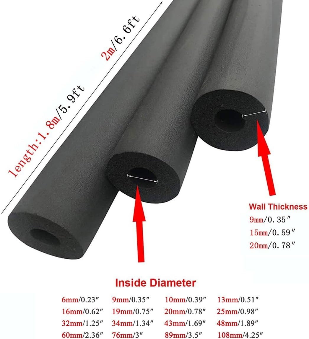 Foam Pipe Insulation, Rubber Foam Tube Black Pipe Insulation Waterproof Heat and Fire Insulation(ID28mm*T20mm*L2m)