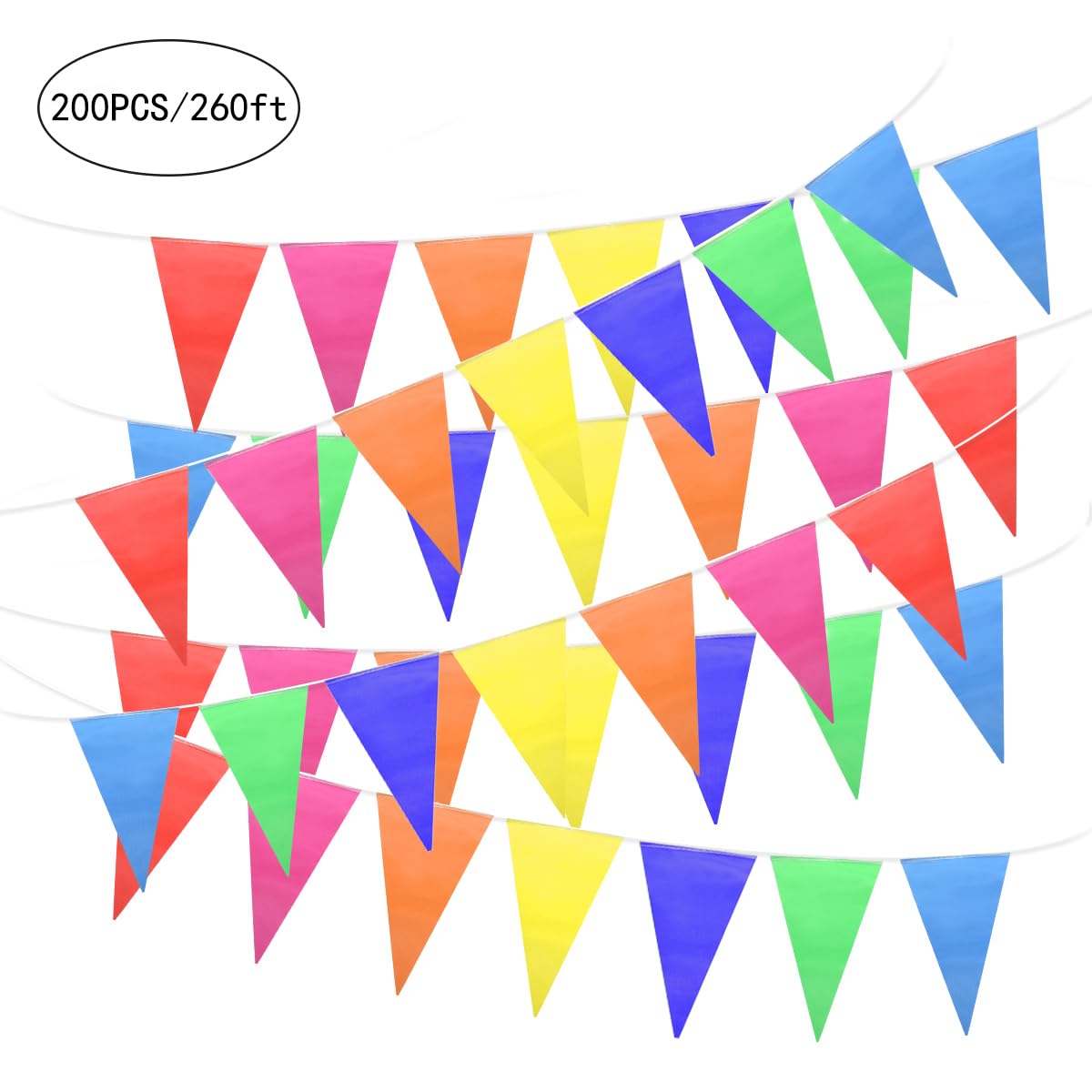 Unomor 260Feet Multicolor Pennant Banner Bunting Flags for Party Decorations, Birthday, Festivals Decorations