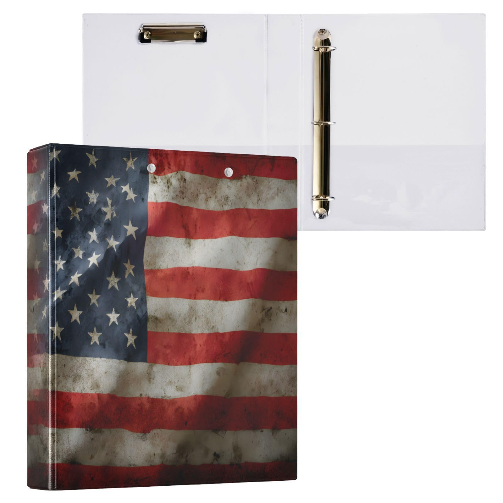 ALAZA 3 Ring Binder American Flag Us Patriotic Flag Clipboard Round Ring Binder Holds 1.5 Inch Three Rings Binder Heavy Duty Binders for School Office Supplies, 1Pack โ image 1