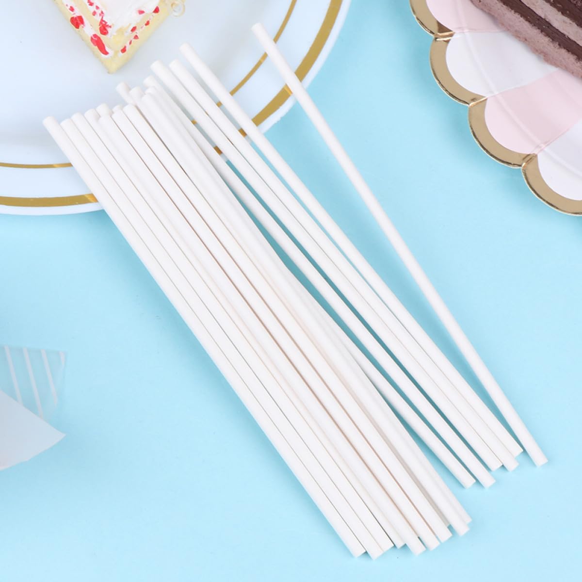 KALLORY 300pcs White Paper Lollipop Sticks 15cm X 3.5mm Candy Holder DIY Treat Sticks for Cake Pops and Candy Making Supplies