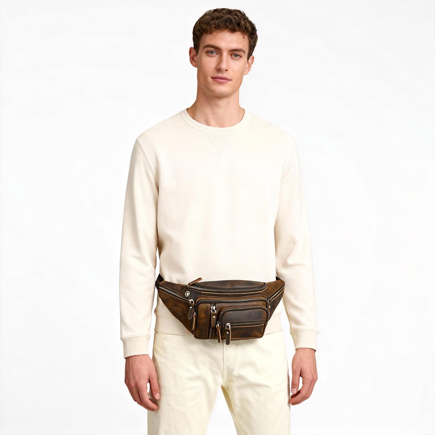 Thick Crazy Horse Leather Hiking Riding Travel Outdoor Belt Fanny Waist Pack Small Phone Pouch For Men Women 380 (The 379 Brown) - Image 2