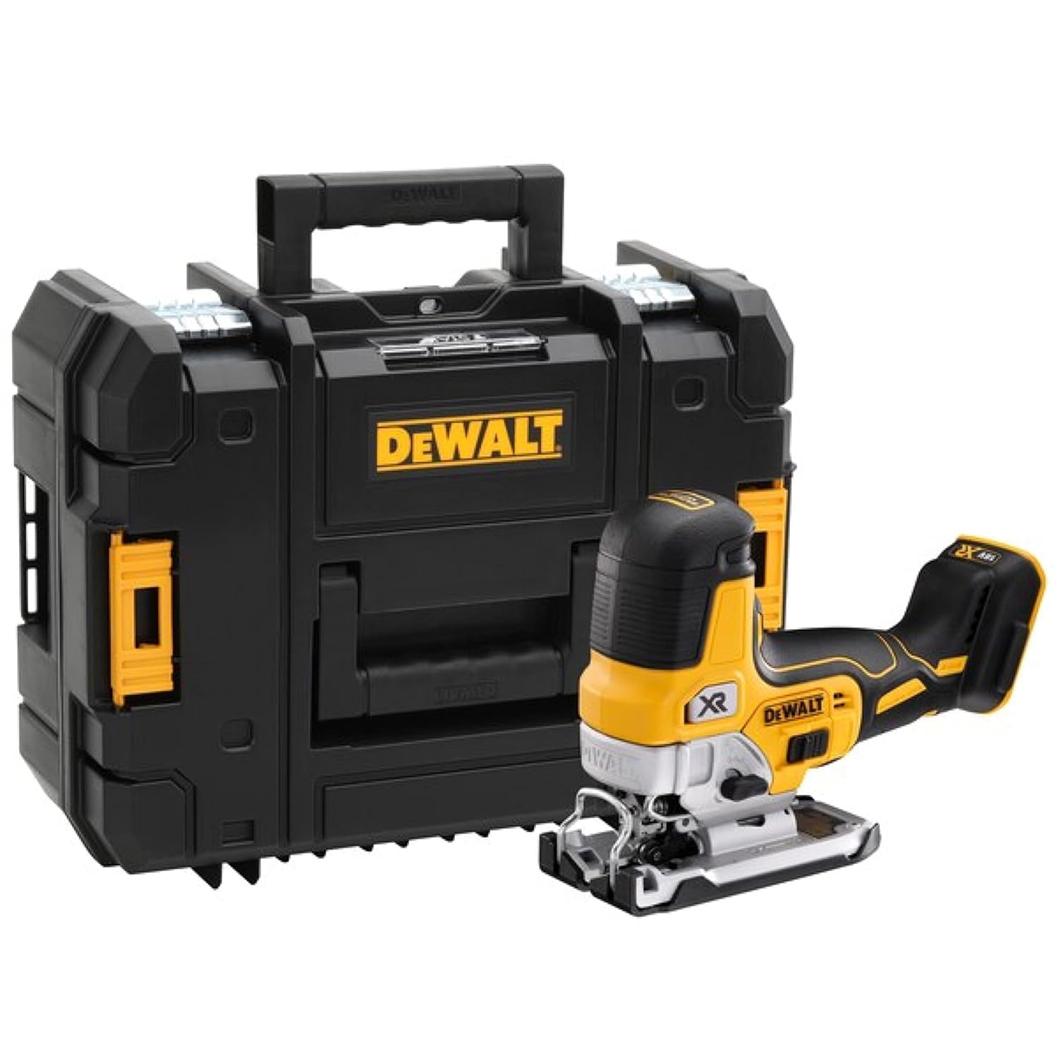 Dewalt DCS335NT-XJ Akku-Stichsaege, 18 V (Basisversion ohne Akku und Ladegerät) + HCS Stichsägeblatt-Set, 10 Stück (für Holz und Metall) DT2294