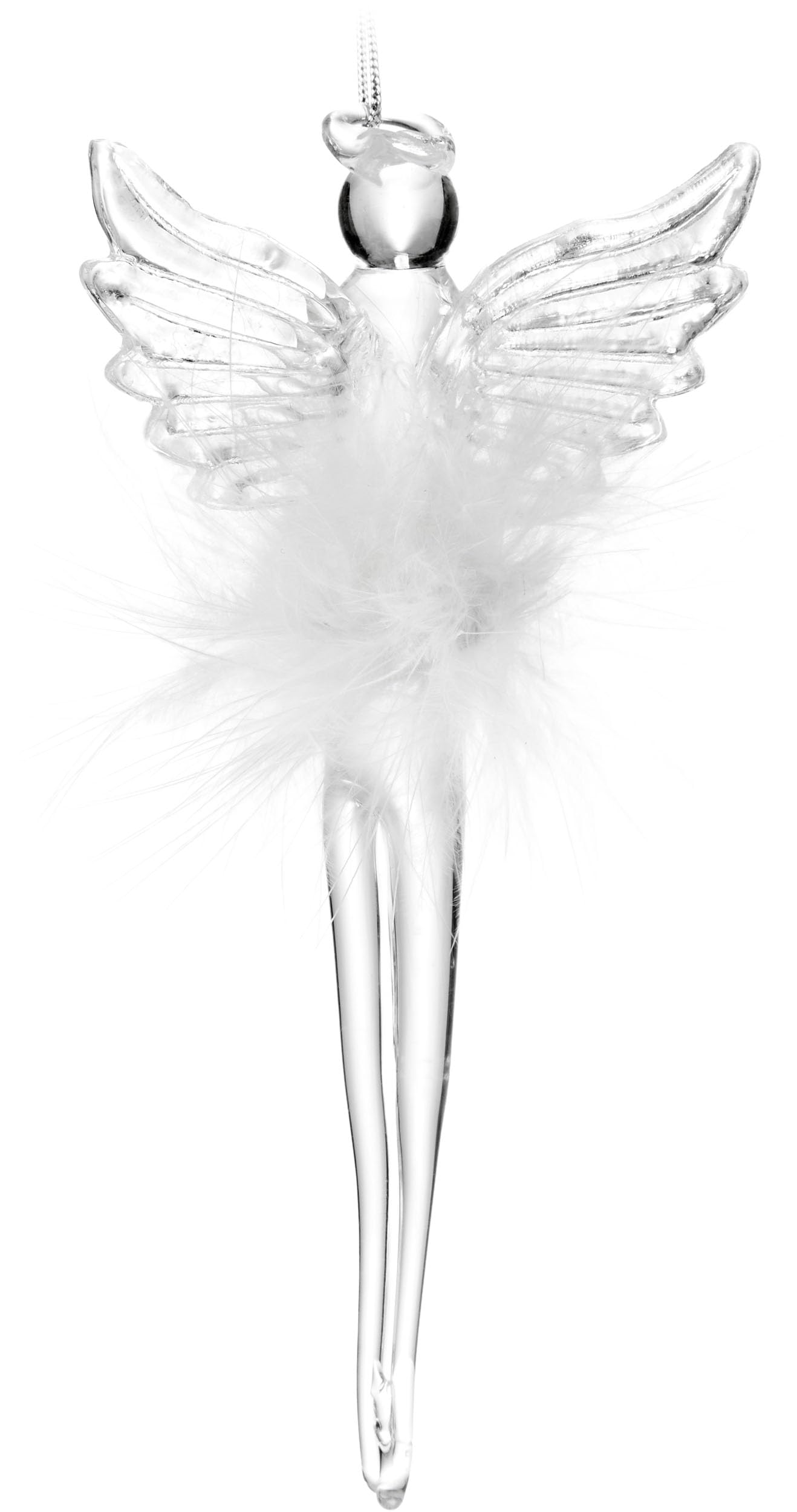 BRUBAKER Lot de 12 décorations de Noël en verre - Ange gardien - Pendentif de sapin de Noël transparent avec robe en plume - Pendentif de Noël - Décoration d'arbre de Noël - Ange en verre - Boule de