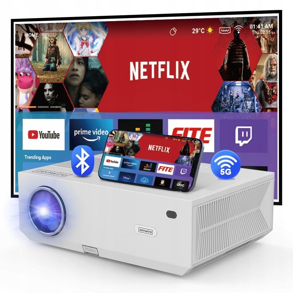 E600H Proyector de cine en casa Proyector LED Video Android 9.0 Smart TV 5.7" Full HD 4K 13500LM 450 Ansi 5000:1 WiFi 2.4/5GHz Bluetooth 5.1 para teléfono/PC/PS5/Xbox/HDMI/4K-Home Cinema