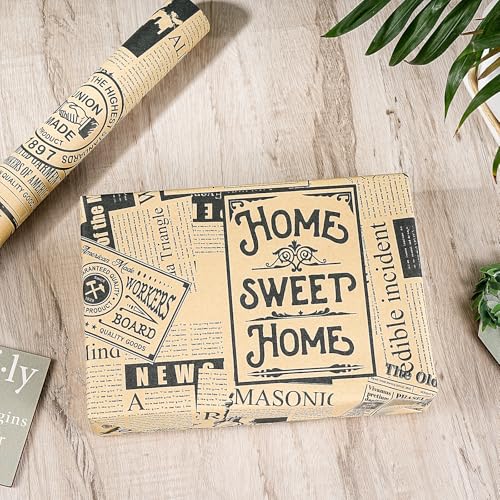 RUSPEPA Kraft Vintage Newspaper Wrapping Paper Roll, Mini Roll, Retro HOME SWEET HOME Collage Print Kraft Gift Wrap for Friends, Housewarming Gifts, Rustic Décor, Crafts, 17 Inches x 16.4 Feet - Thumbnail 6