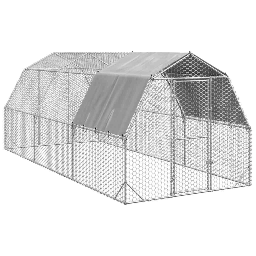 Gallinero con techo, 15 m², cercado de acero galvanizado, 2,5 x 6 x 2,25 m, gran recinto exterior para aves de corral, patos, gansos y animales pequeños