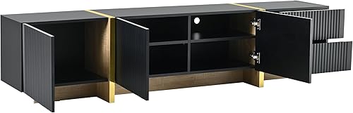 Miniatura 8 de Soporte de TV moderno y de lujo para televisores de hasta 77 pulgadas, mesa consola de TV de madera con 5 patas champán y asas de metal, gabinete de