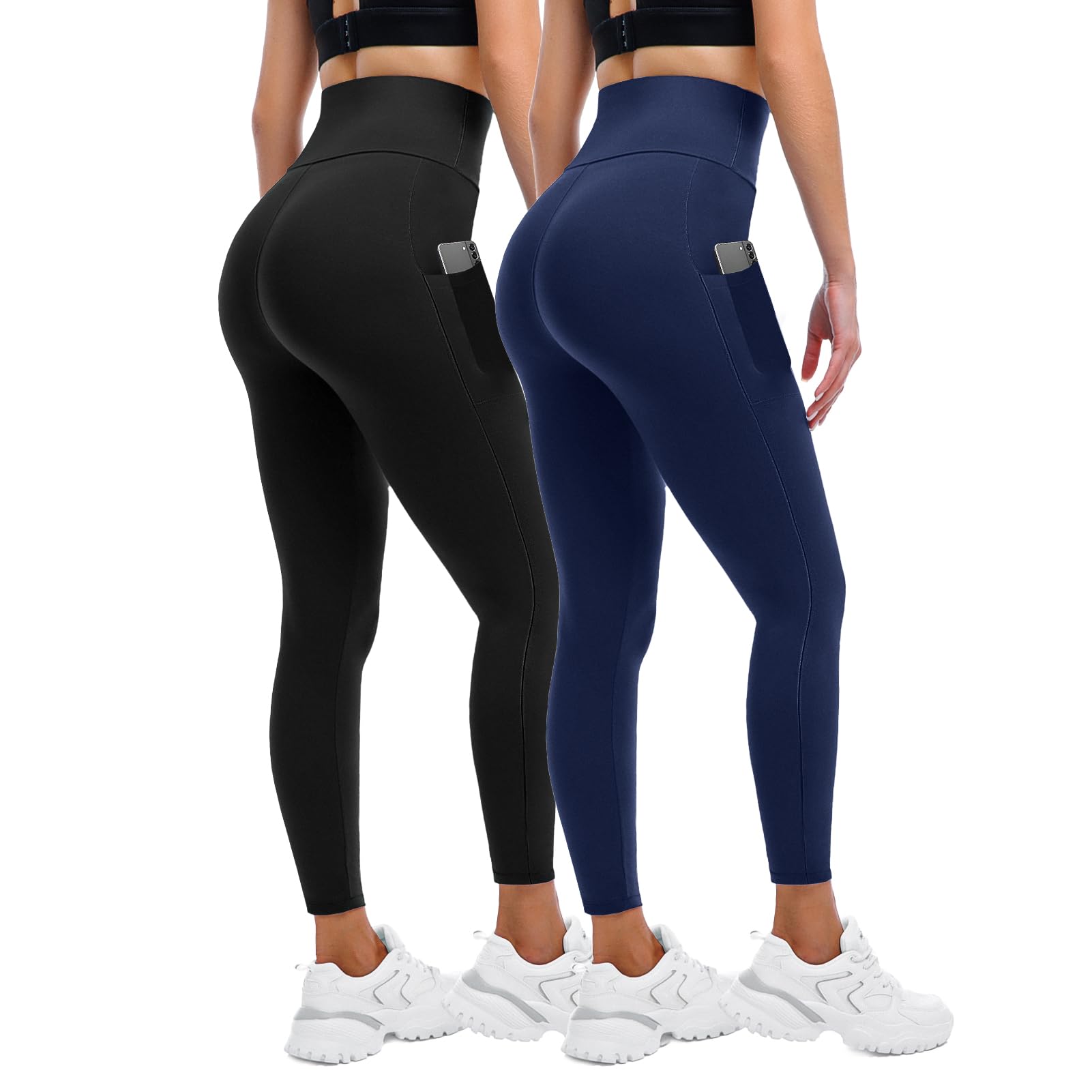 Leggings for Women UK with Pockets, 2 Pack Gym High Waisted Leggings for Workout Running Yoga — view 8