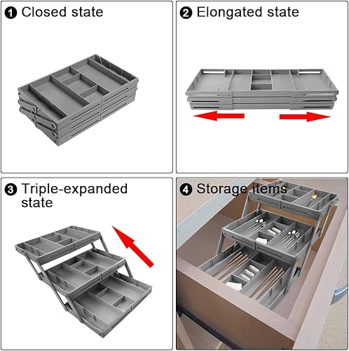 Miniatura 4 de Abnaok Organizador de cajones de 3 niveles de múltiples niveles, plegable, expandible, bandejas organizadoras de escritorio para suministros de