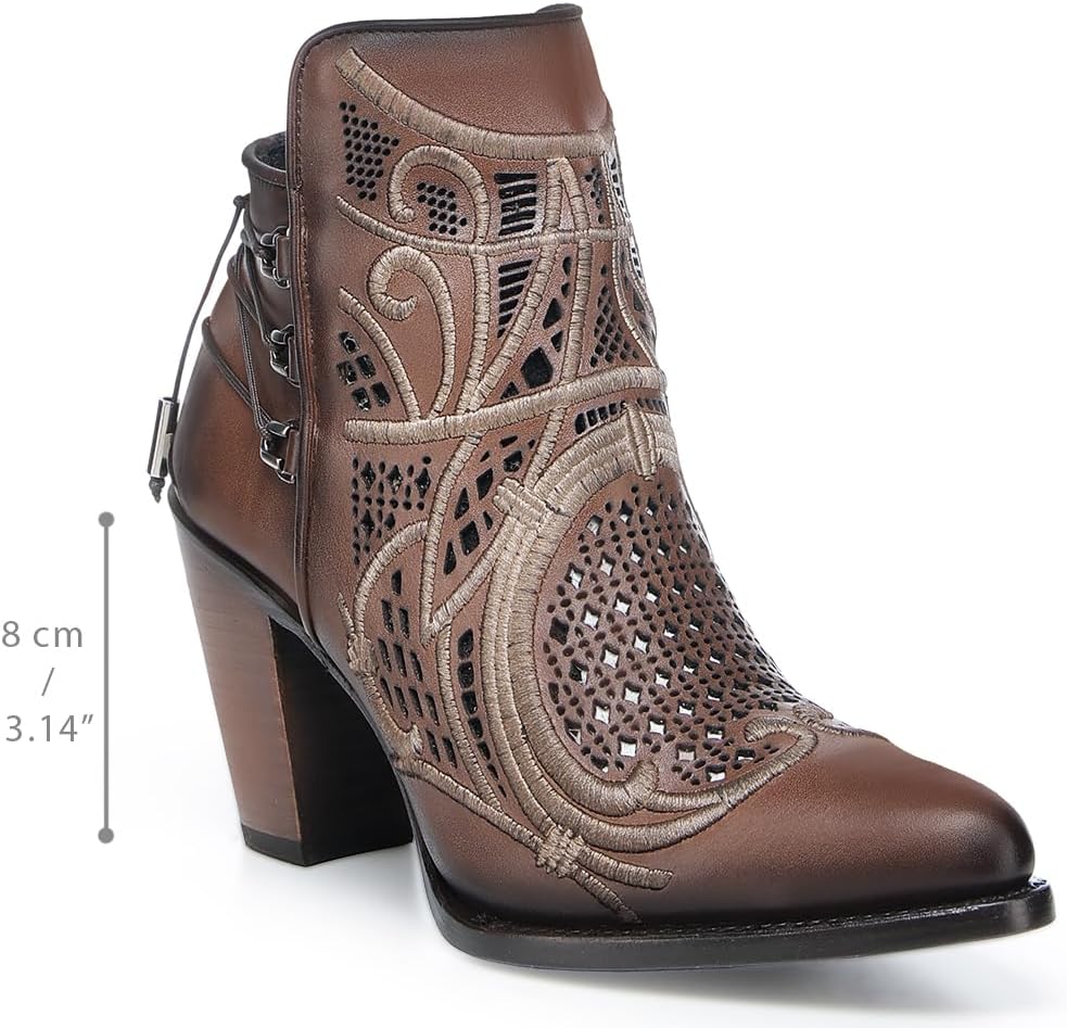 Cuadra Women's Bootie in Genuine Leather with Embroidery and Zipper Brown, 3F48RS - Image 9