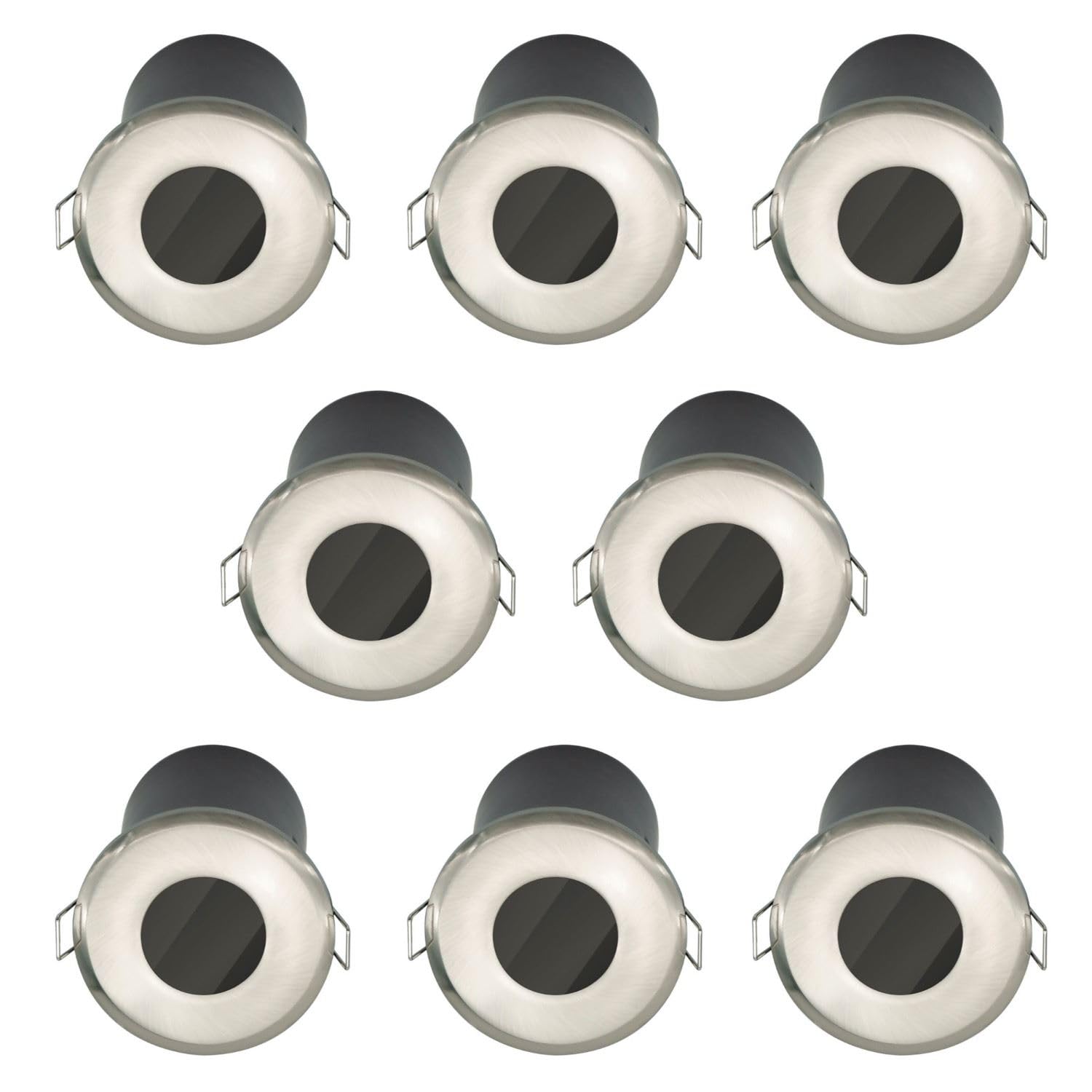 8 Pack Fire Rated Bathroom Downlights - Brushed Steel IP65 Recessed Spotlights - GU10 Compatible