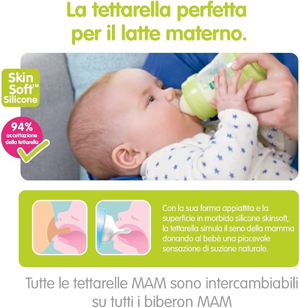 MAM Lot de 2 tétines mesure 3, débit rapide, en silicone SkinSoft, 4 mois - 3