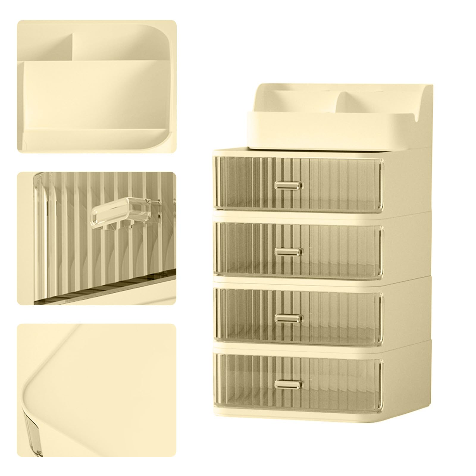Plateau de rangement multifonction avec tiroir transparent empilable pour cosmétiques, stylos, marqueurs, boîte de rangement