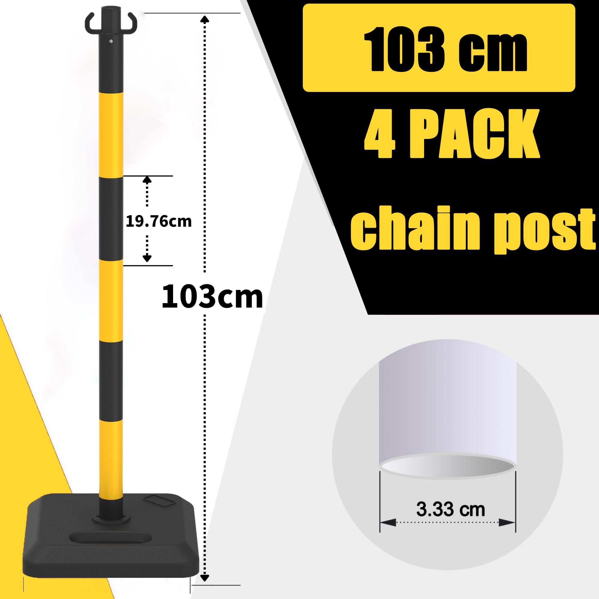 [4er Pack] ZincOrange 100 cm Verkehrsleitpfosten – Absperrpfosten mit 6 m Kette und Stabiler Basis für Parkplätze, Baustellen und Verkehrsabsicherung