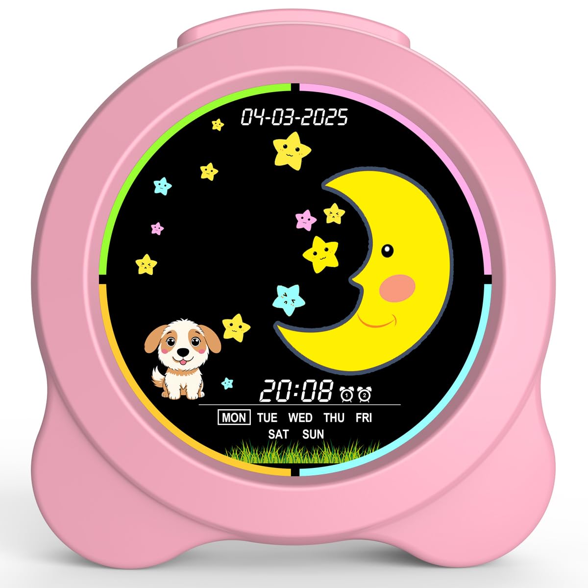 Kinderwecker Sonne & Mond LED-Anzeige mit Tag & Datum OK to Wake Uhr mit Nachtlicht für Kinder Kinder Schlaftrainer Geschenk für Jungen und Mädchen (Rosa)